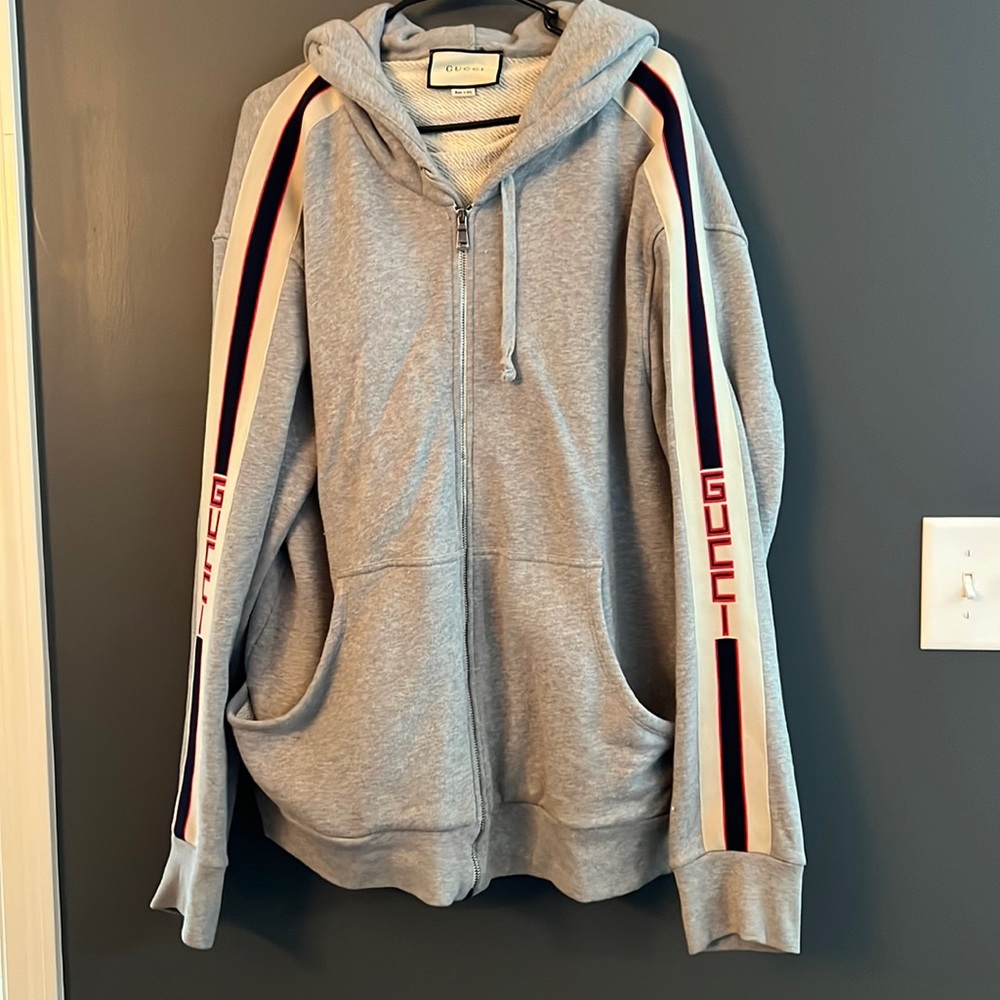 Gucci XXXL Gray - Logo Webbing-Trimmed Loopback Cotton-Jersey Zip-Up Hoodie